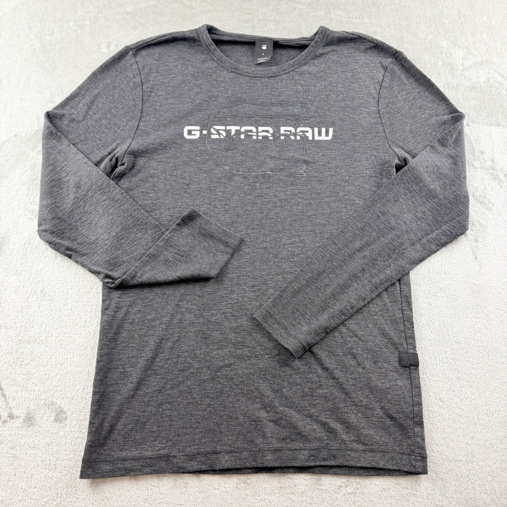 G-Star RAW Men's Large Long Sleeve Logo Graphic T-Shirt Dark Gray Heather